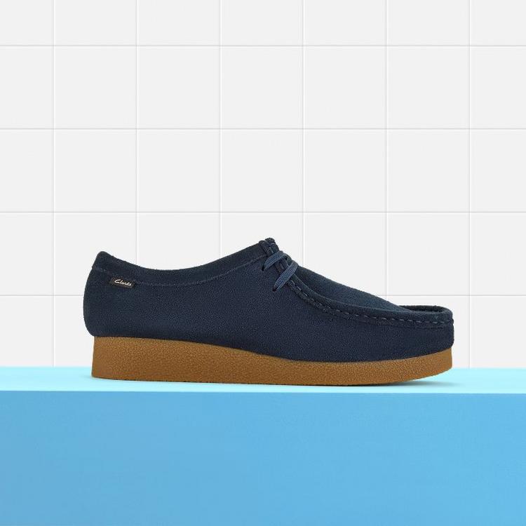 Clarks Originals Wallabee Evo II Navy Suede shoes.